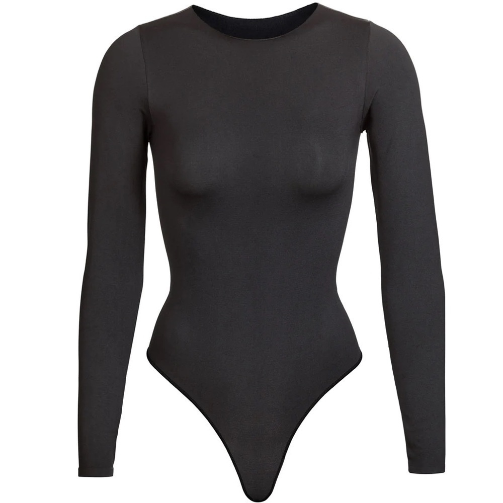 NWOT Skims XXS/XS essential crew neck long sleeve thong bodysuit Onyx MSRP $78